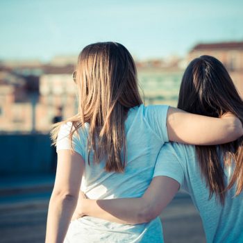 two beautiful young women in the city